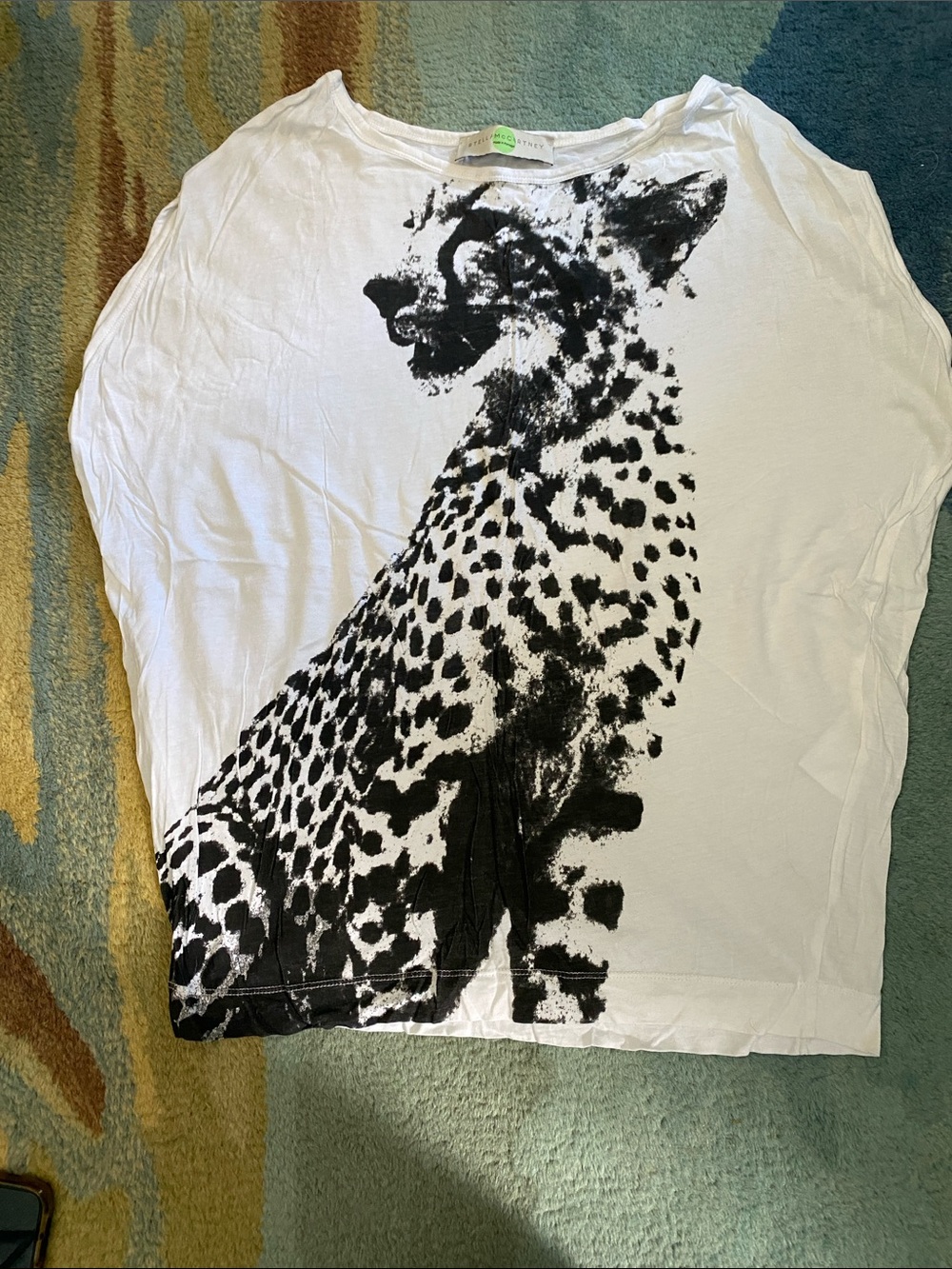 Stella McCartney White Tee with Black Cheetah Graphic